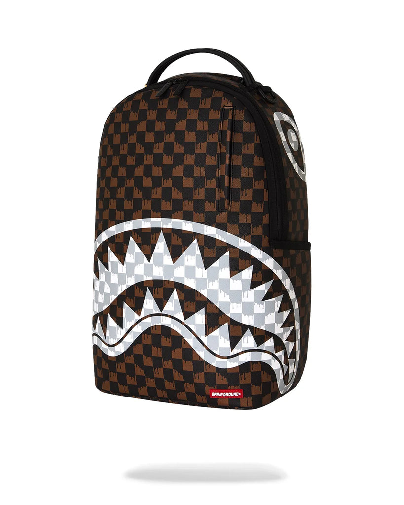 ZAINO SPRAYGROUND 8552 BROWN AND CREAM DRIP CHECK SHARK BACKPACK