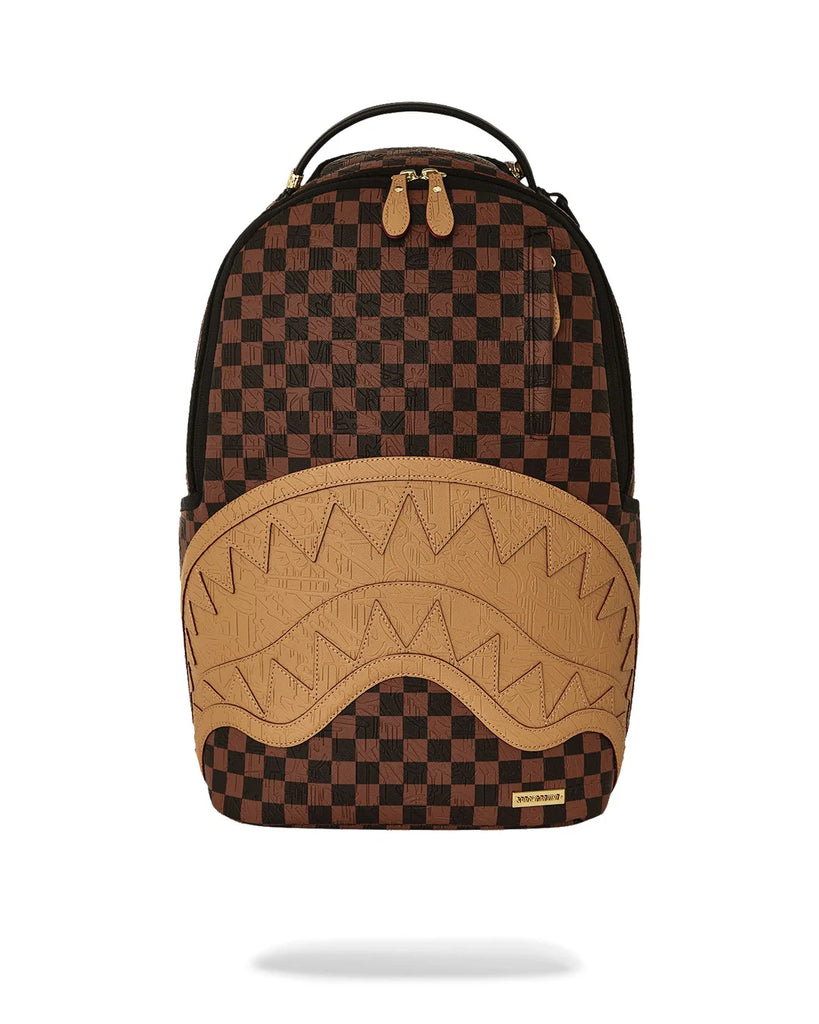 ZAINO SPRAYGROUND 8592 EMBOSSED CHECK BROWN BACKPACK