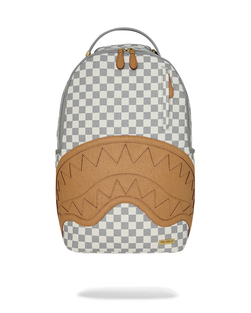 ZAINO SPRAYGROUND 8593 EMBOSSED CREAM CHECK BACKPACK