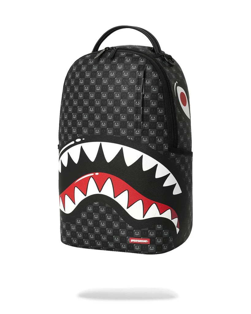 ZAINO SPRAYGROUND 8633 SHARKS IN PARIS WTF BUBBLY BLACK CHECK BACKPACK