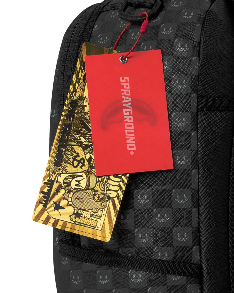 ZAINO SPRAYGROUND 8633 SHARKS IN PARIS WTF BUBBLY BLACK CHECK BACKPACK