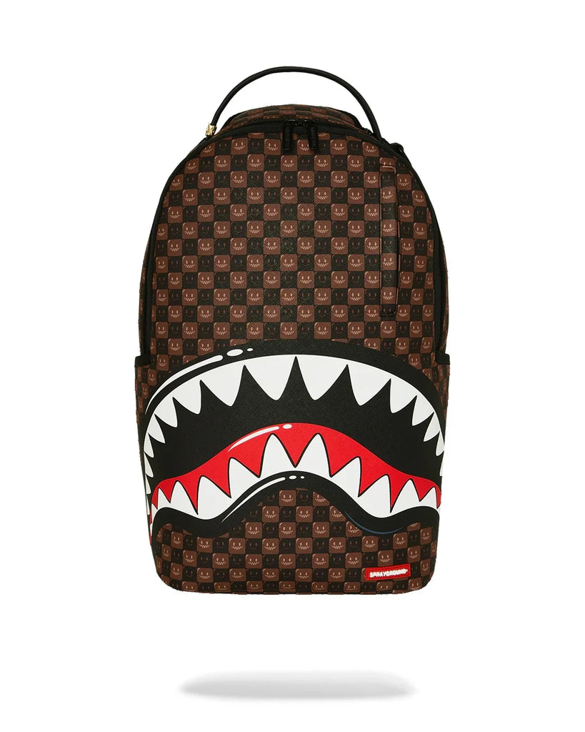 ZAINO SPRAYGROUND 8634 SHARKS IN PARIS WTF BUBBLE BROWN CHECK BACKPACK