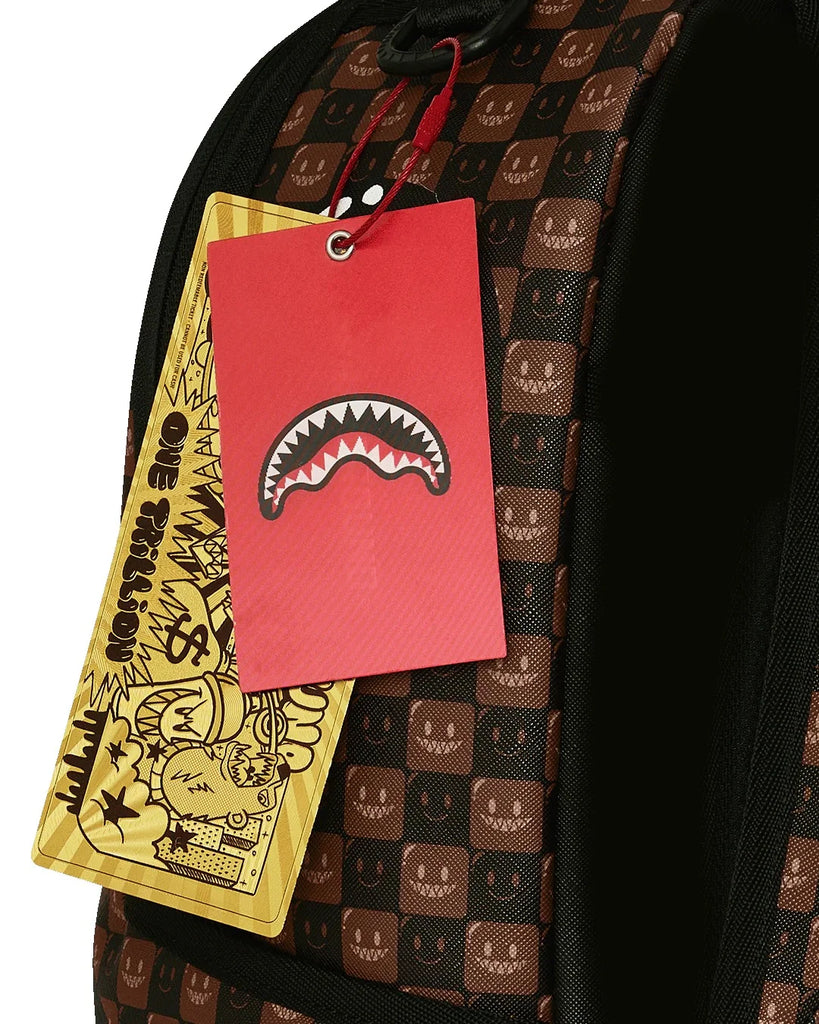 ZAINO SPRAYGROUND 8634 SHARKS IN PARIS WTF BUBBLE BROWN CHECK BACKPACK