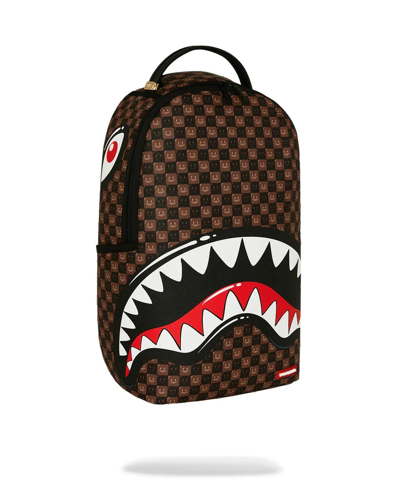 ZAINO SPRAYGROUND 8634 SHARKS IN PARIS WTF BUBBLE BROWN CHECK BACKPACK