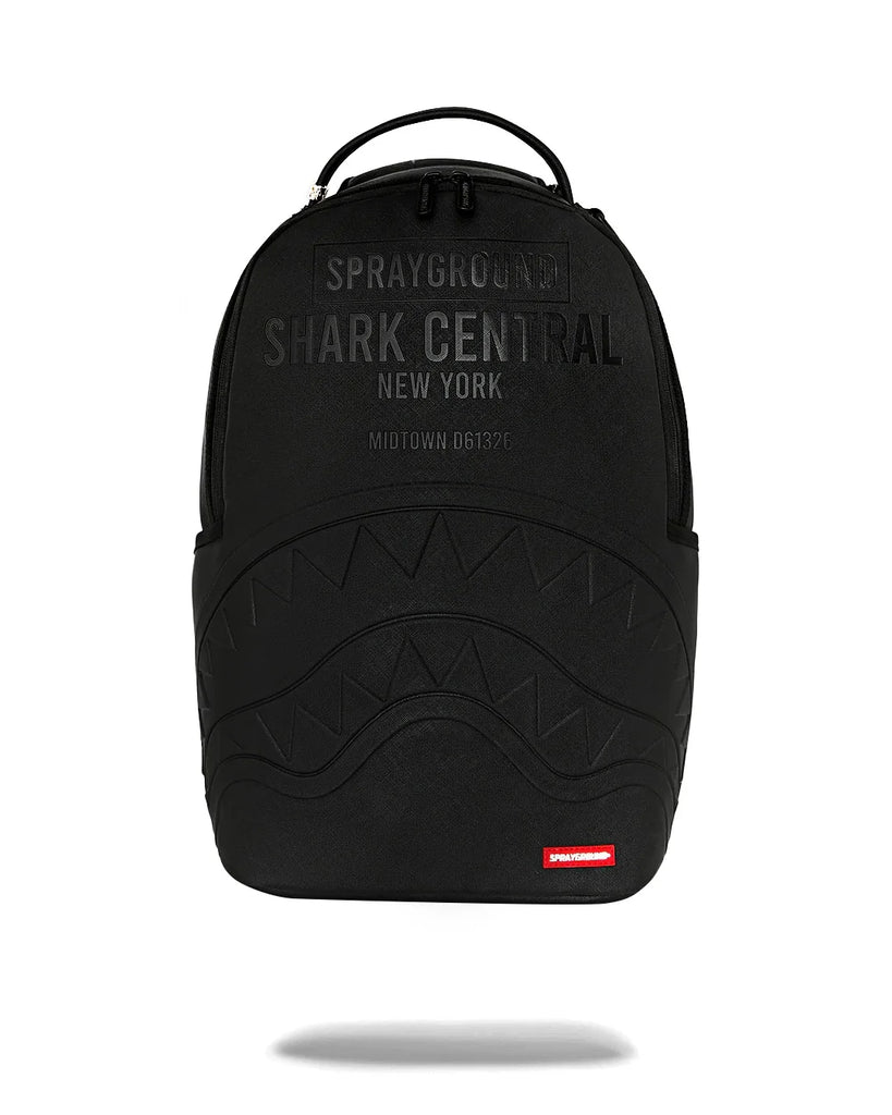 ZAINO SPRAYGROUND 9626 SHARK CENTRAL EMBOSSED BLACK NYLON BACKPACK