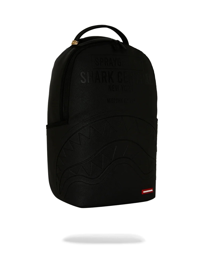 ZAINO SPRAYGROUND 9626 SHARK CENTRAL EMBOSSED BLACK NYLON BACKPACK