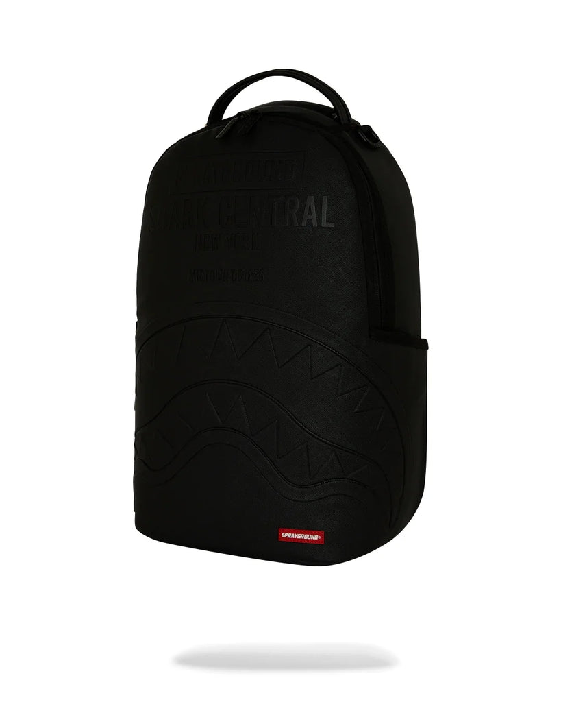 ZAINO SPRAYGROUND 9626 SHARK CENTRAL EMBOSSED BLACK NYLON BACKPACK
