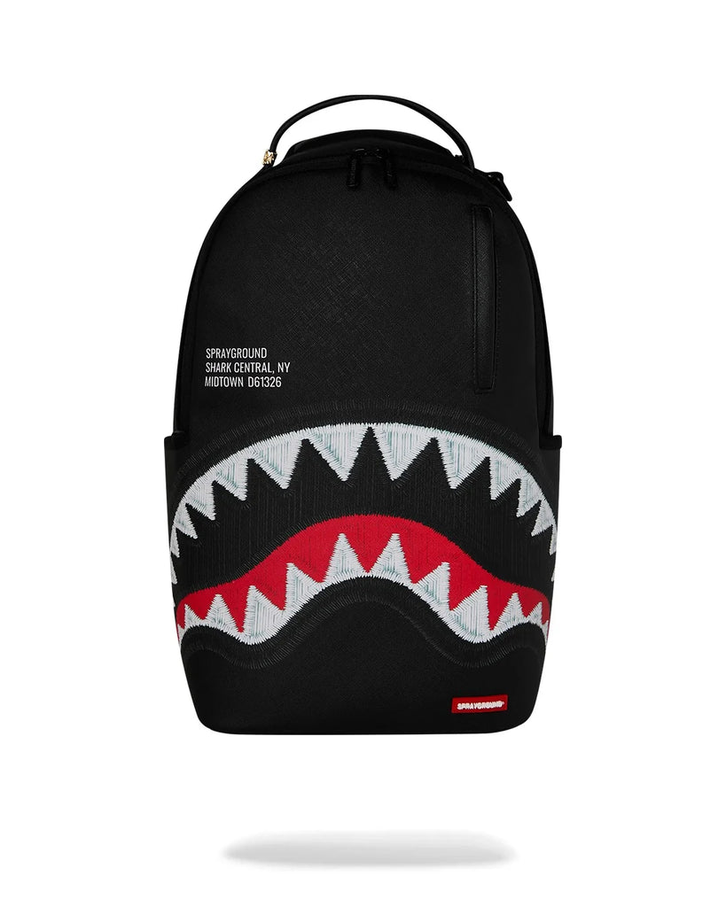 ZAINO SPRAYGROUND 9629 SHARK CENTRAL BLACK EMBROIDERED SHARK BACKPACK