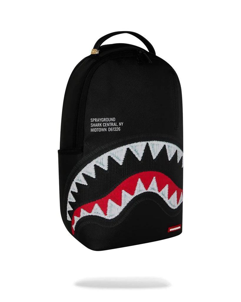ZAINO SPRAYGROUND 9629 SHARK CENTRAL BLACK EMBROIDERED SHARK BACKPACK