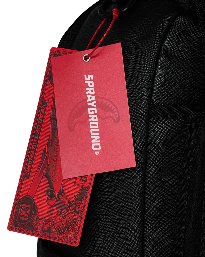 ZAINO SPRAYGROUND 9629 SHARK CENTRAL BLACK EMBROIDERED SHARK BACKPACK