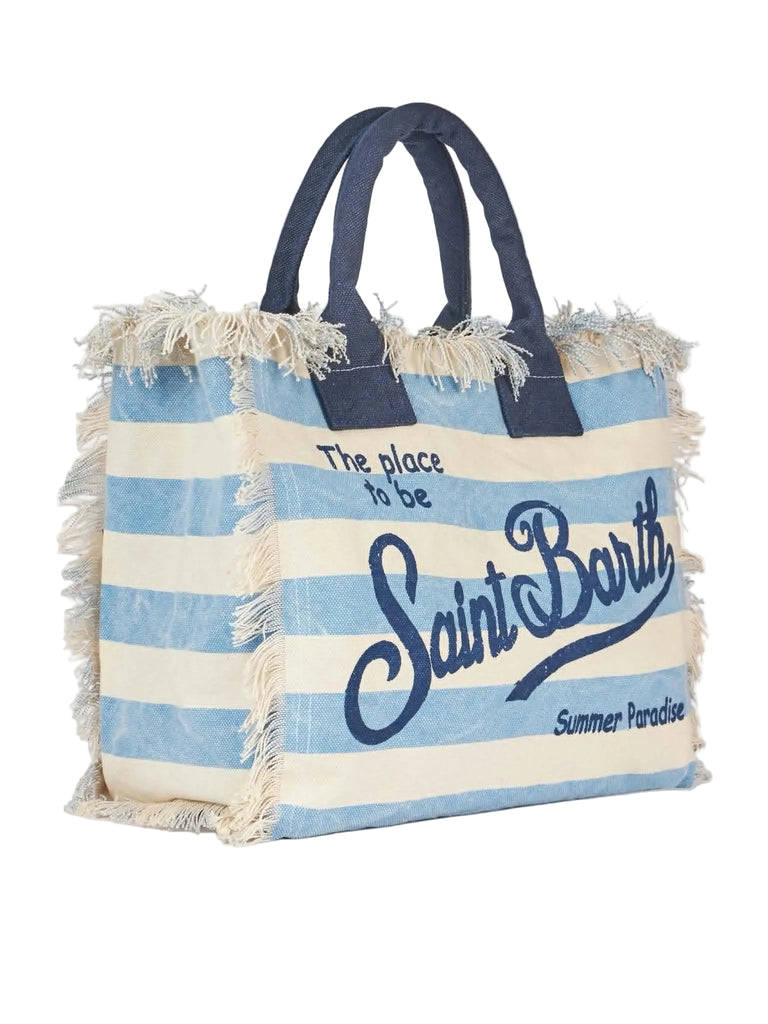 Borsa Mare Saint Barth Con Frange A Righe Azzurre  VANI001 00657L