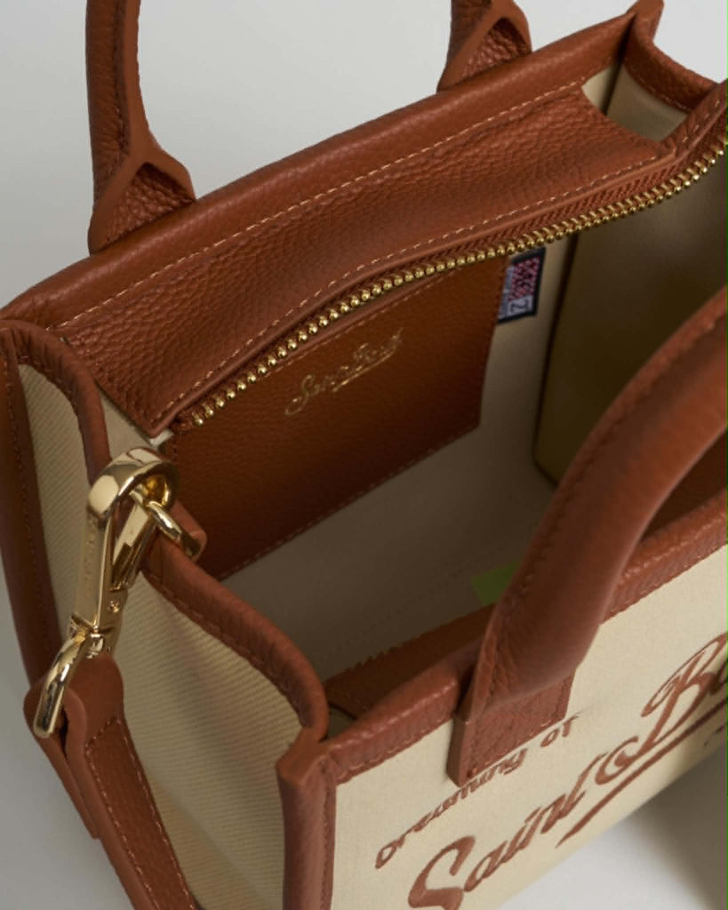Borsa Saint Barth 01517 Vanity Bag mini canvas grain leather panna