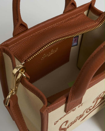 Borsa Saint Barth 01517 Vanity Bag mini canvas grain leather panna