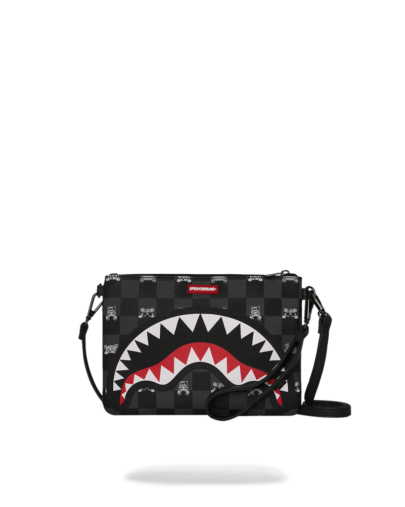 POCHETTE SPRAYGROUND 8915 GREY PEEKING BLACK CHARACTER CHECK CROSSBODY CLUTCH