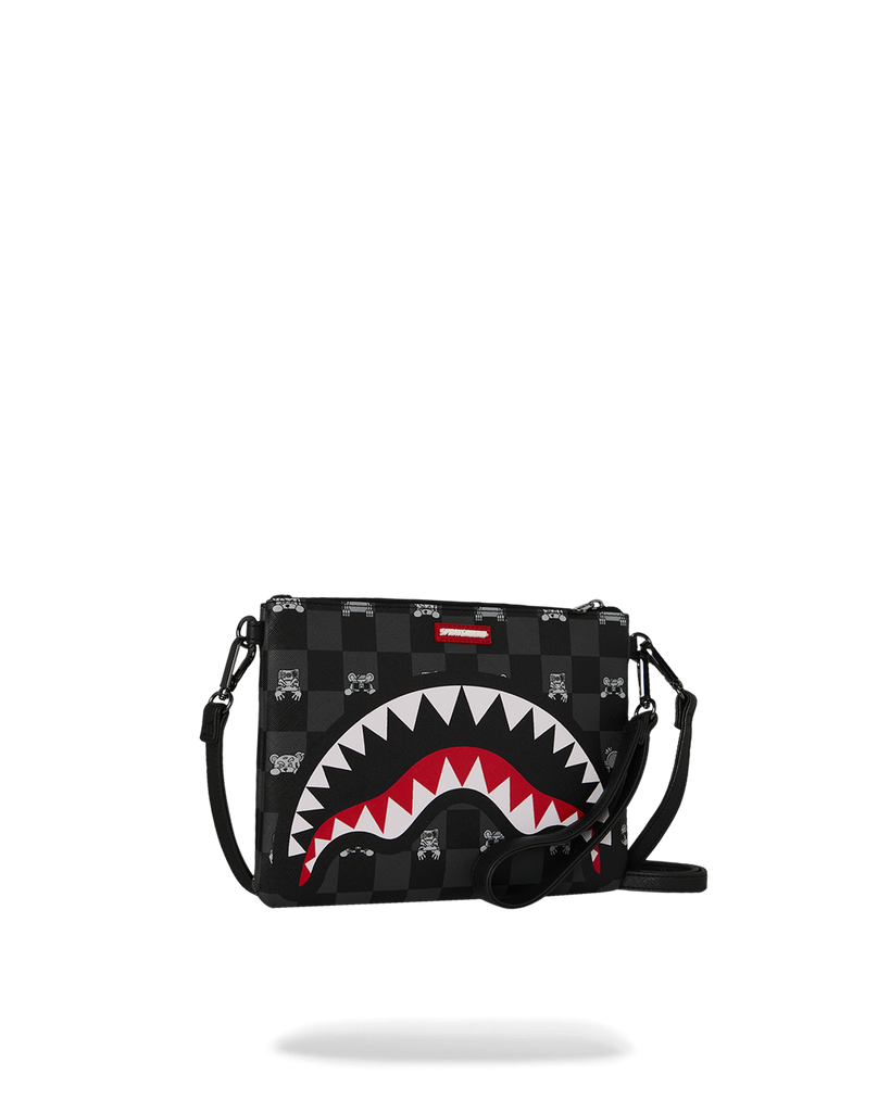 POCHETTE SPRAYGROUND 8915 GREY PEEKING BLACK CHARACTER CHECK CROSSBODY CLUTCH