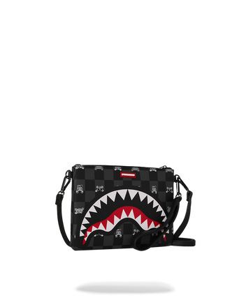 POCHETTE SPRAYGROUND 8915 GREY PEEKING BLACK CHARACTER CHECK CROSSBODY CLUTCH