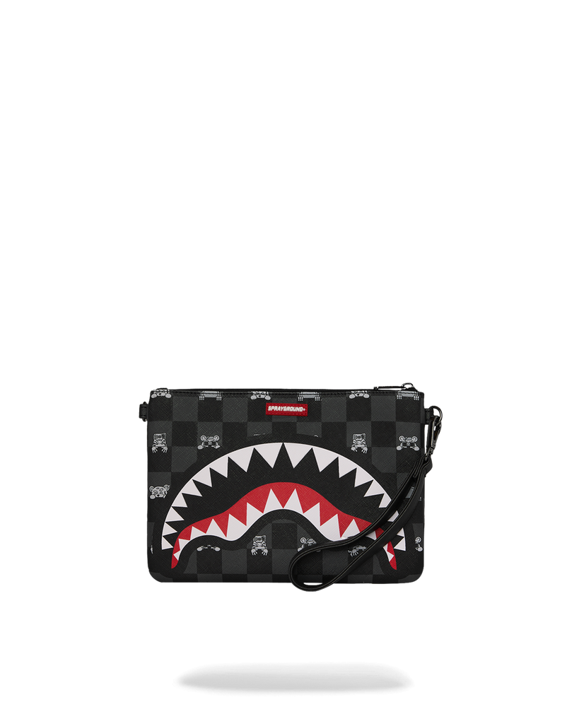 POCHETTE SPRAYGROUND 8915 GREY PEEKING BLACK CHARACTER CHECK CROSSBODY CLUTCH