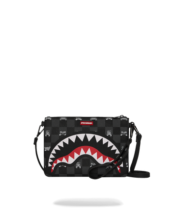 POCHETTE SPRAYGROUND 8915 GREY PEEKING BLACK CHARACTER CHECK CROSSBODY CLUTCH