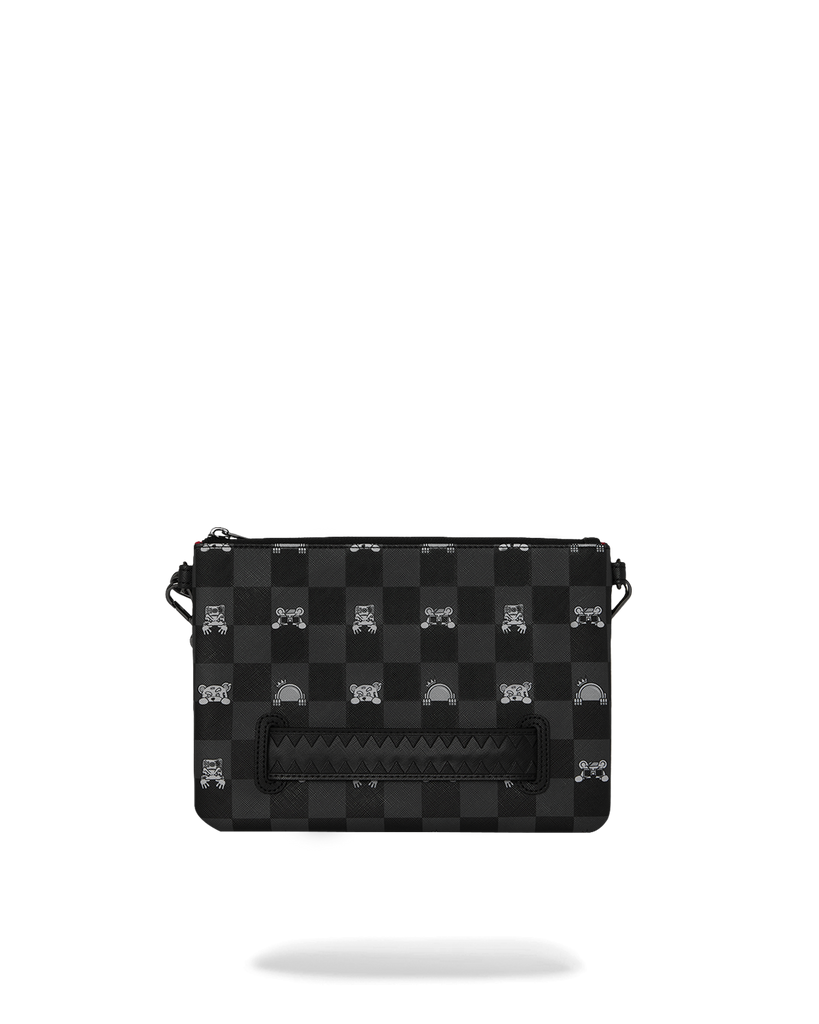 POCHETTE SPRAYGROUND 8915 GREY PEEKING BLACK CHARACTER CHECK CROSSBODY CLUTCH