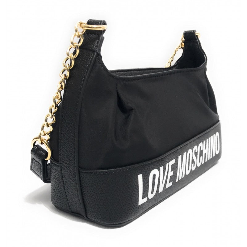 Borsa Love Moschino JC4254 Hobo Bag a spalla Nylon nera logo bianco