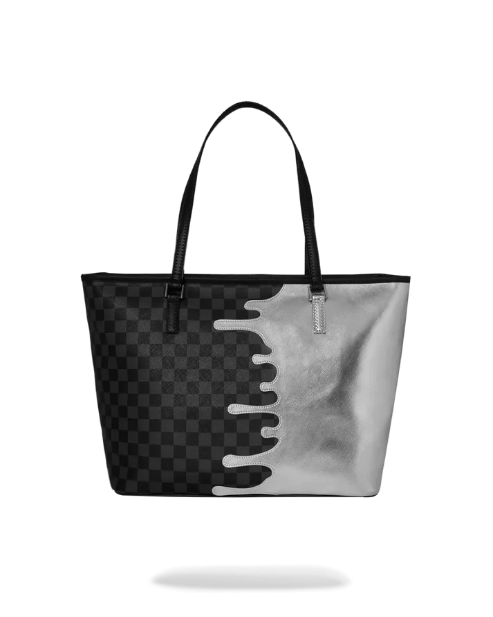 BORSA SPRAYGROUND 8930 SILVER SIDE DRIP BLACK CHECK TOTE BAG