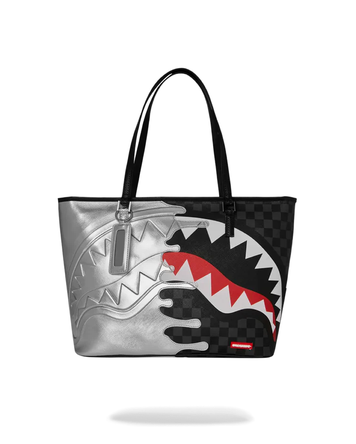 BORSA SPRAYGROUND 8930 SILVER SIDE DRIP BLACK CHECK TOTE BAG