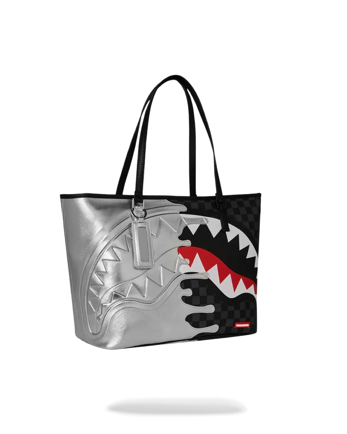 BORSA SPRAYGROUND 8930 SILVER SIDE DRIP BLACK CHECK TOTE BAG