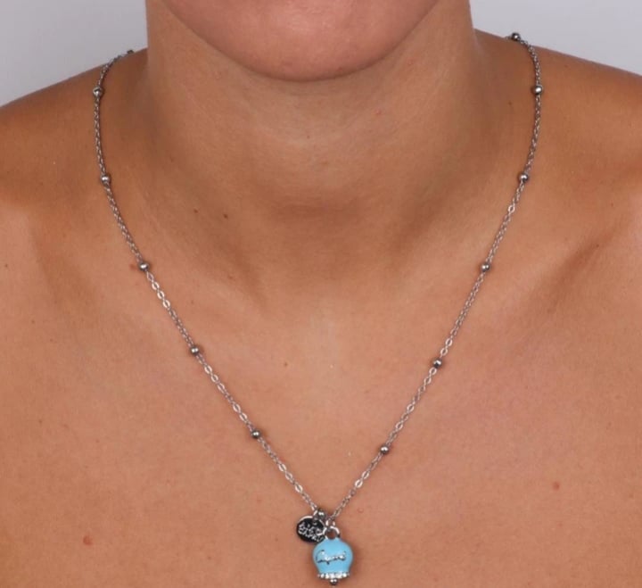 Collana Amo Capri 3540854 in metallo con campanella azzurra e scritta capri argento