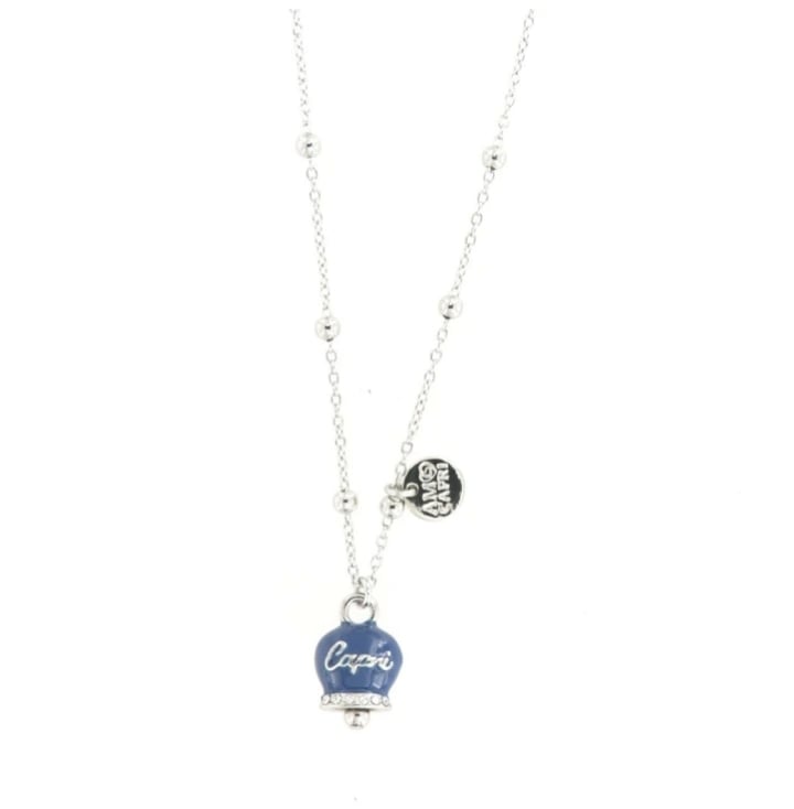 Collana Amo Capri 3511046 in metallo con campanella blu e scritta capri argento