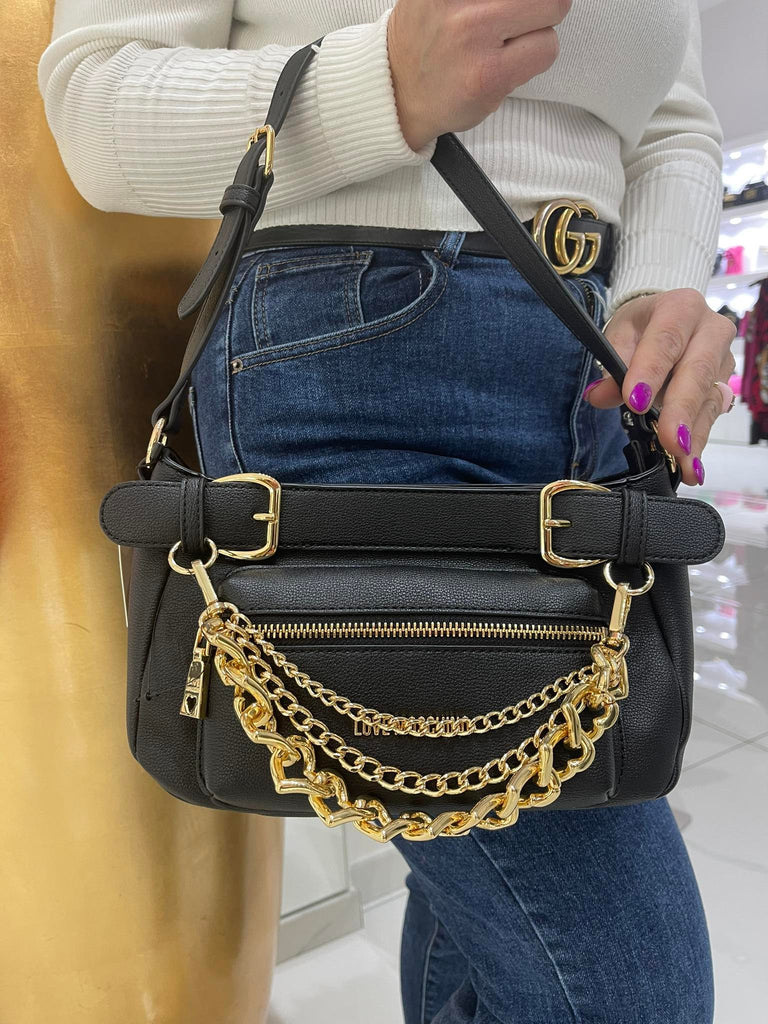 Borsa Love Moschino JC4289 a spalla catena cuori nera