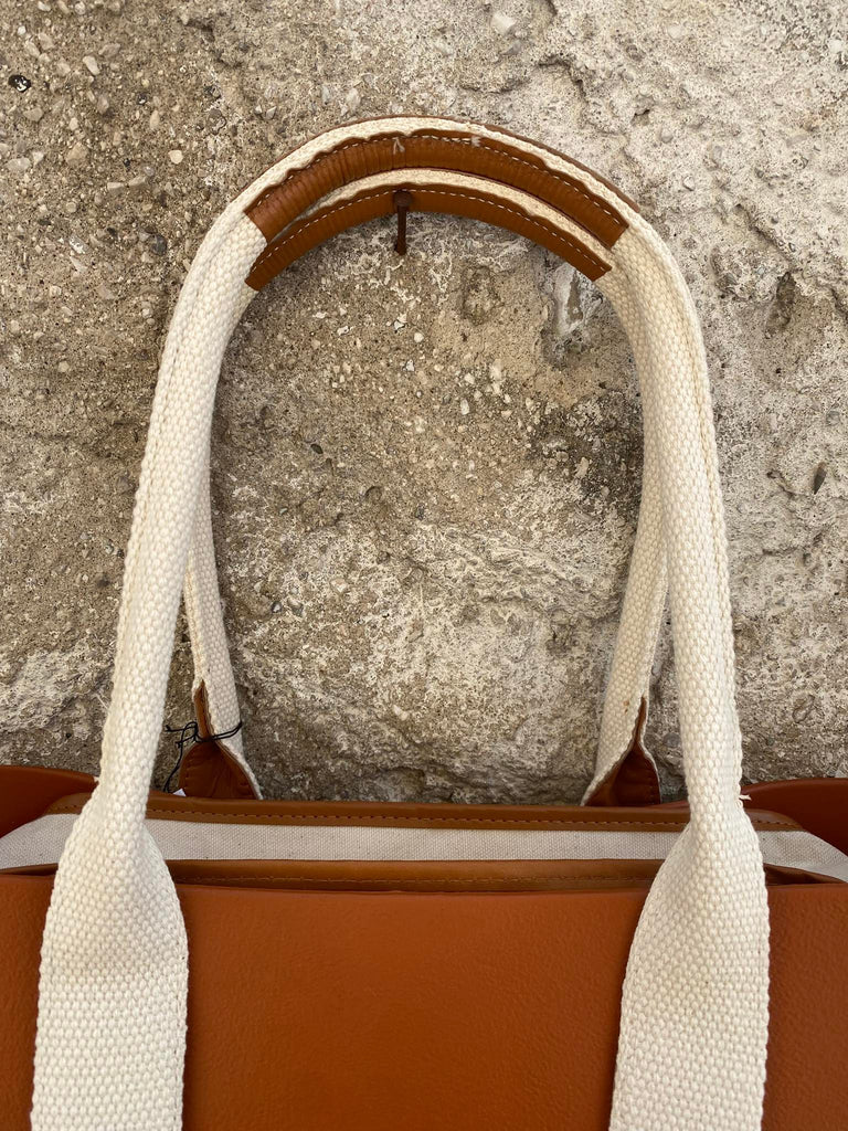 Borsa O Bag grande mattone con sacca manici nastro beige