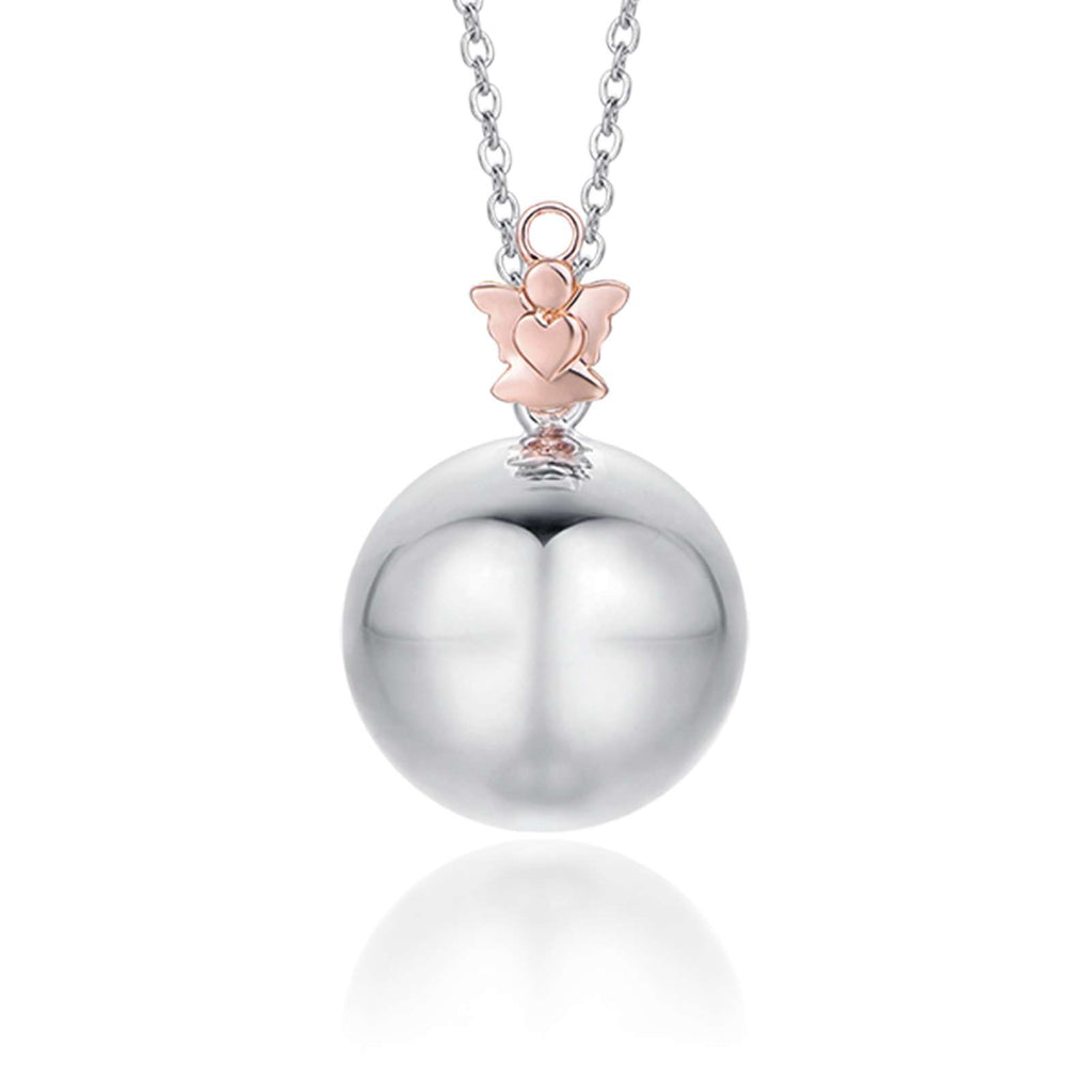 Collana Chiama Angeli Luca Barra con sfera ed angelo in acciaio e angelo rosè