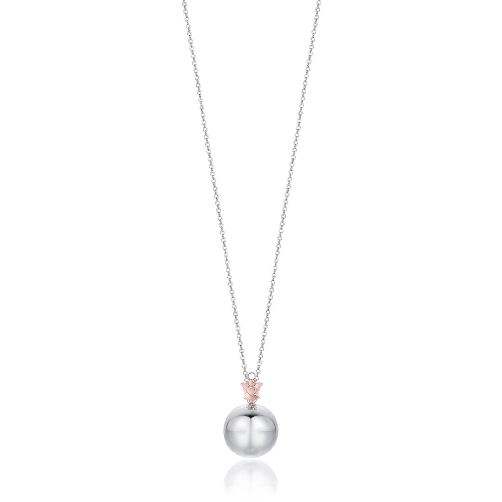 Collana Chiama Angeli Luca Barra con sfera ed angelo in acciaio e angelo rosè