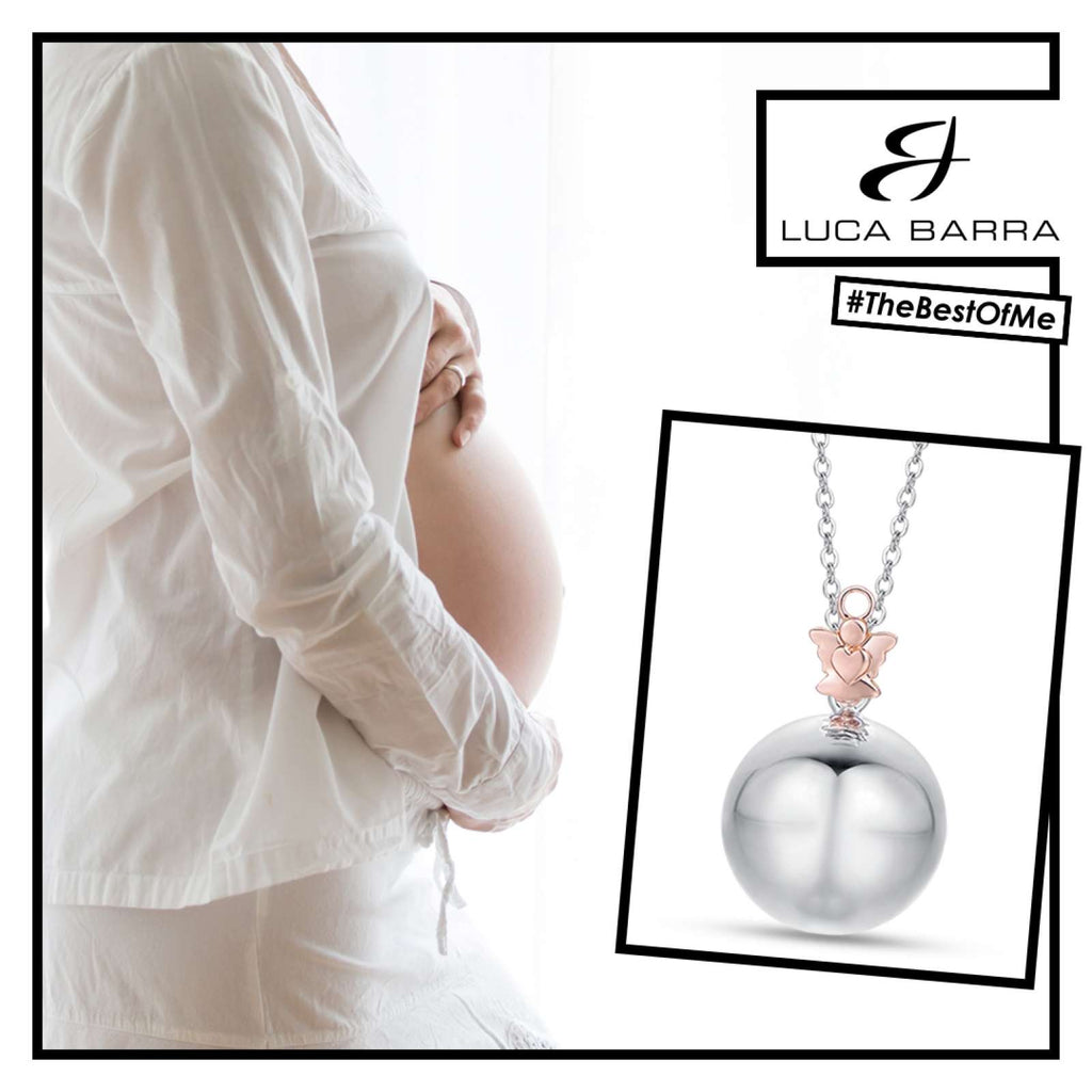 Collana Chiama Angeli Luca Barra con sfera ed angelo in acciaio e angelo rosè