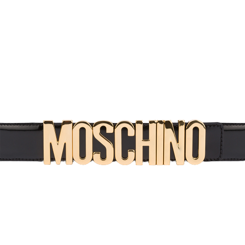 Cintura Moschino Couture in pelle art 8012 nero vernice logo grande oro