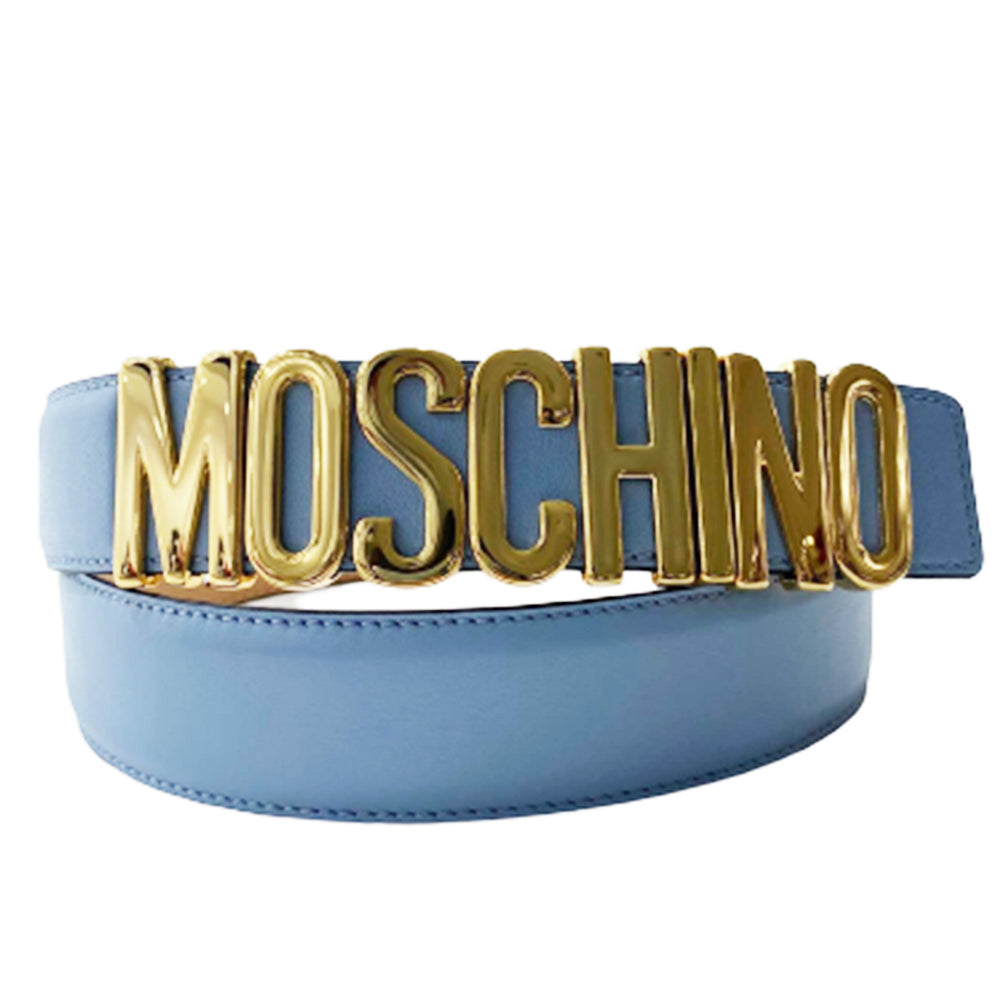 Cintura Moschino Couture art 8035 in pelle opaca polvere logo grande oro