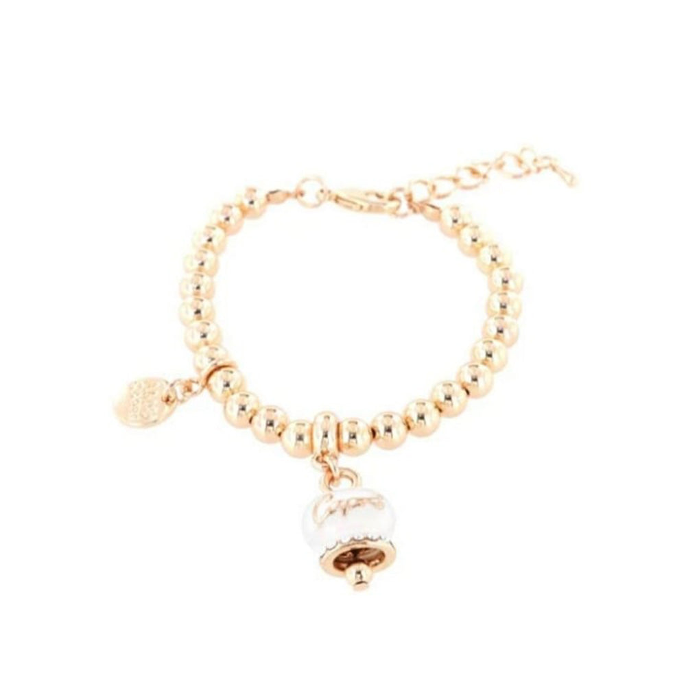 Bracciale Amo Capri 3571700 in metallo con campanella bianca con cristalli e scritta capri rosè