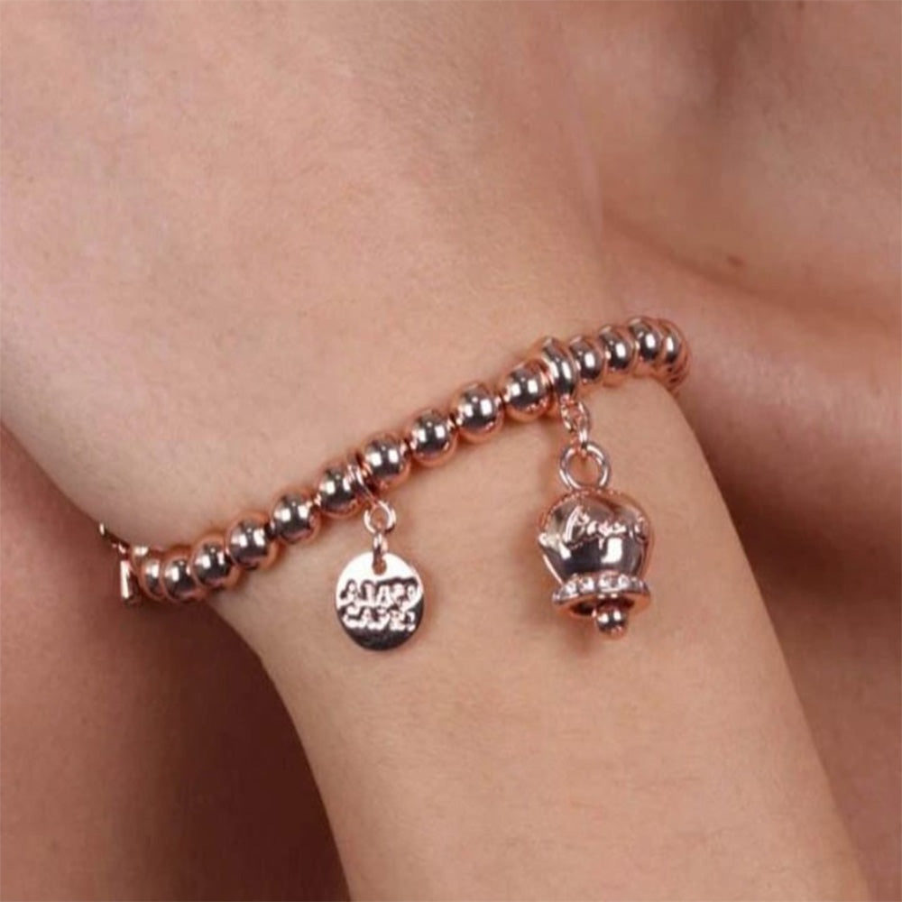 Bracciale Amo Capri 3571659 in metallo con campanella  e cristalli con scritta capri rosè