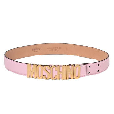 Cintura Moschino Couture art 8052 in pelle opaca rosa logo grande oro