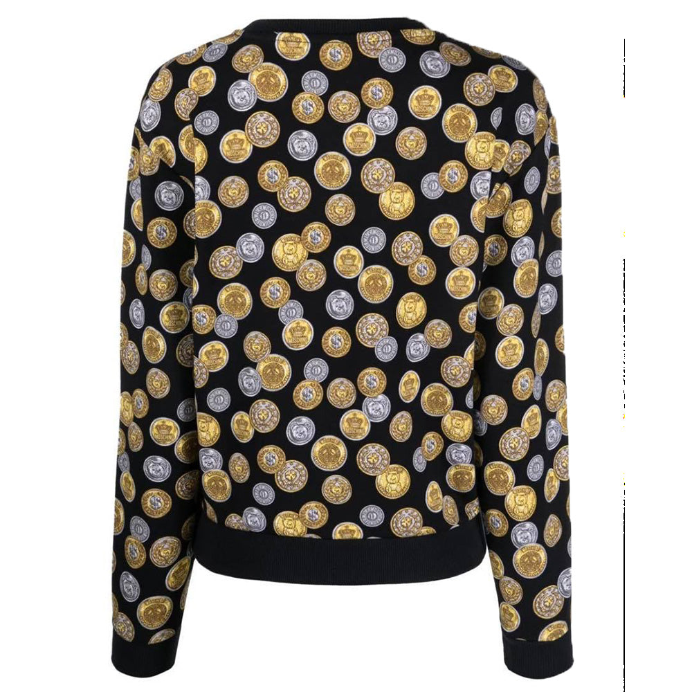 Felpa Moschino Underwear art 1719 nera con fantasia monete