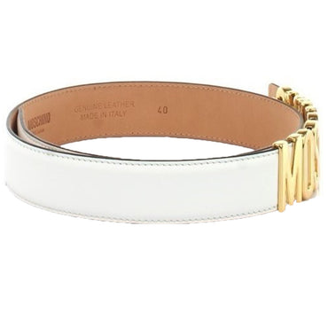 Cintura Moschino Couture art 8007 pelle opaca grande bianca logo oro