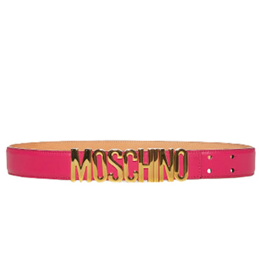 Cintura Moschino couture art 8035 in pelle opaca fuxia logo grande oro