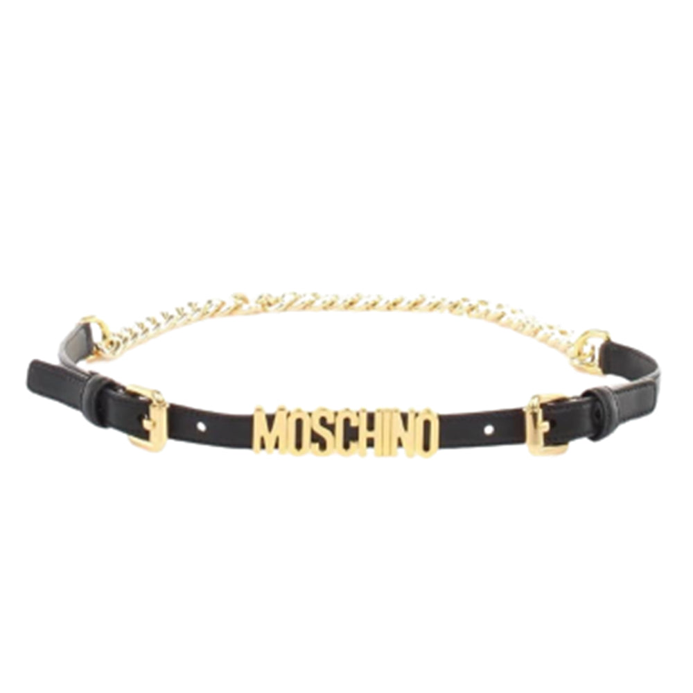 Cintura Moschino Couture art 8032 small opaca nero con catena logo oro