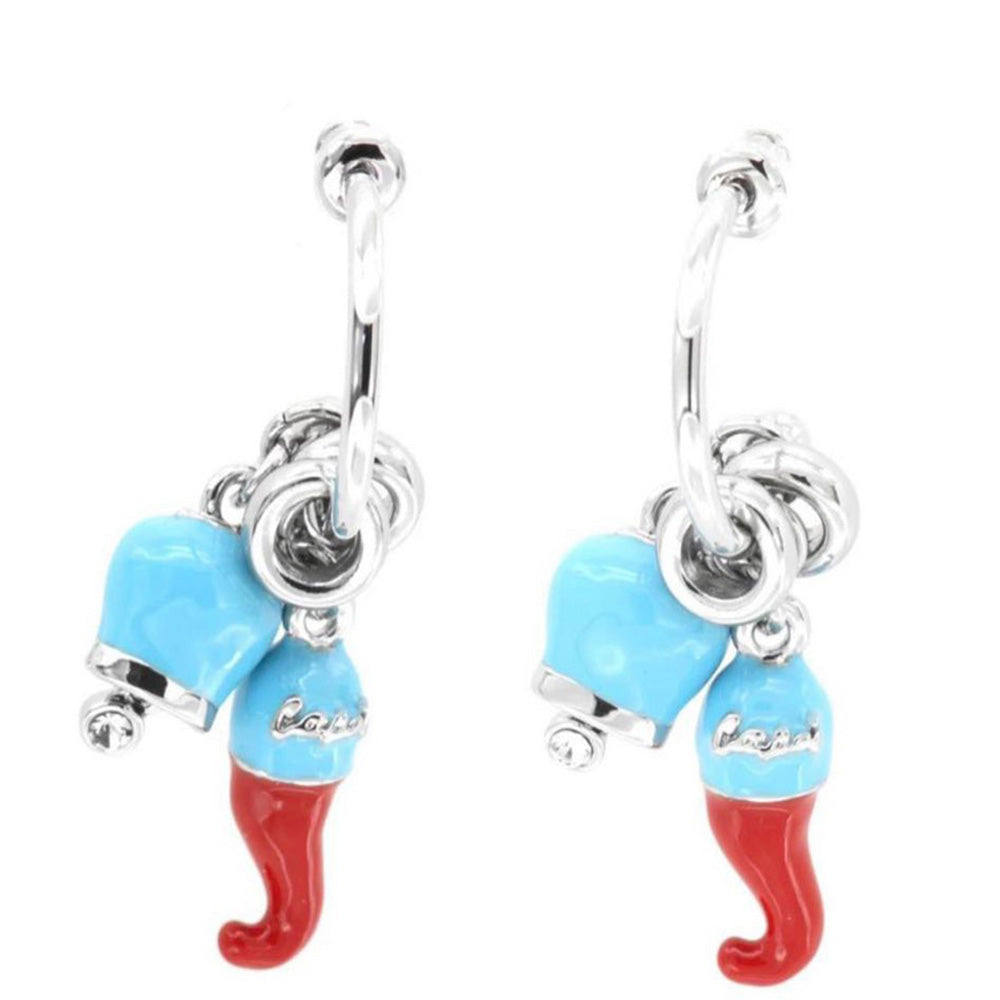 Orecchini Amo Capri  3511114 in metallo con campanella azzurra e corno portafortuna