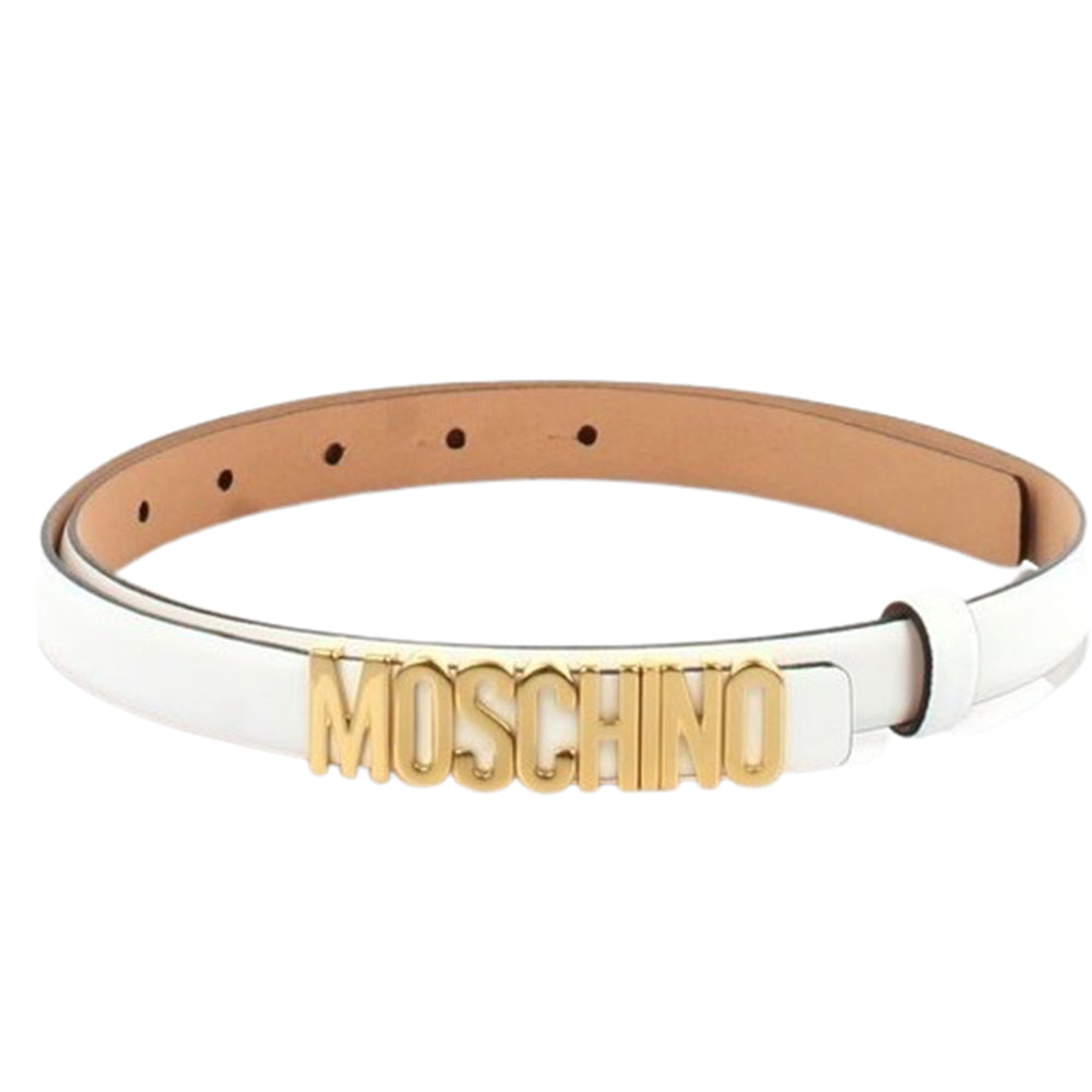 Cintura Moschino Couture art 8008 piccola opaca bianca con logo oro