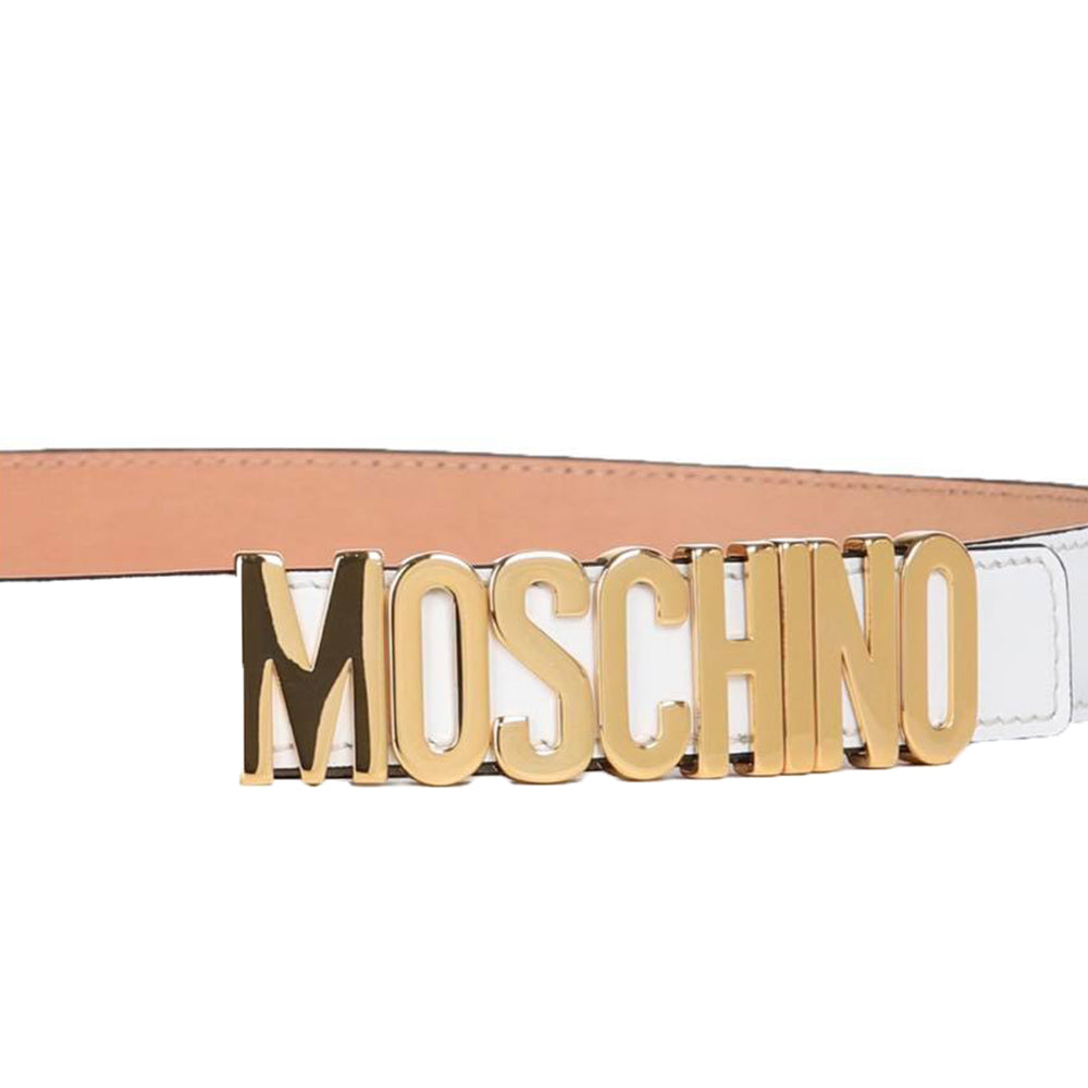 Cintura Moschino Couture art 8033 bianco in pelle opaca media con logo lettering