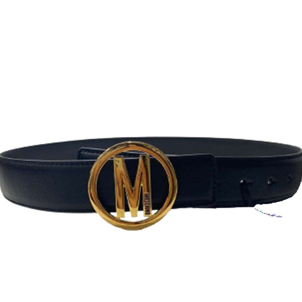 Cintura Moschino Couture art A8031 nera opaca media logo ovale oro