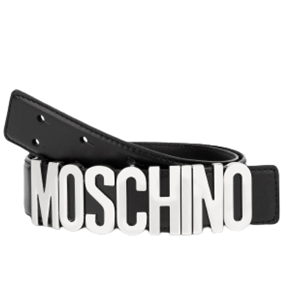 Cintura Moschino art A8006 media opaca logo argento