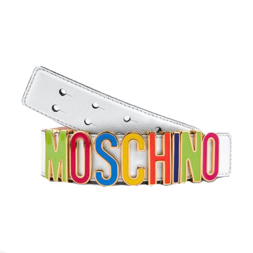Cintura Moschino Couture art 8025 bianca logo grande multicolore