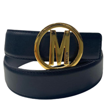 Cintura Moschino Couture art A8031 nera opaca media logo ovale oro